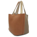 エルメス HERMES ピコタンロックMM カザック ゴールド×エトゥープ×ナタ トリヨンクレマンス ハンドバッグ シルバー金具 茶 グレージュ オフホワイト