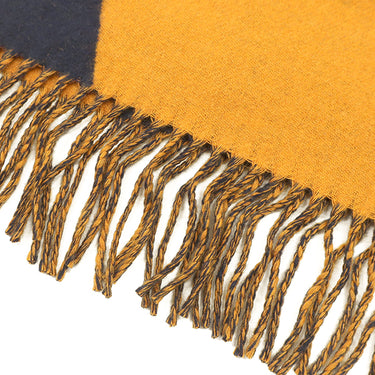 エルメス HERMES CASAQUE OPTIQUE ネイビー×イエロー カシミヤ マフラー 紺 黄色 バイカラー カザック オプティック