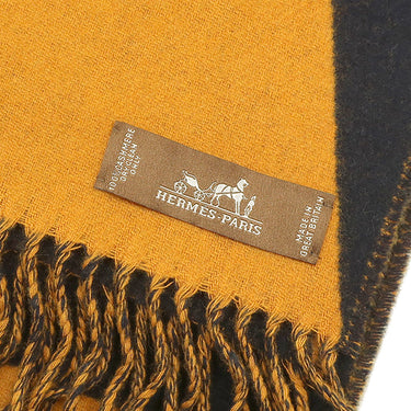 エルメス HERMES CASAQUE OPTIQUE ネイビー×イエロー カシミヤ マフラー 紺 黄色 バイカラー カザック オプティック