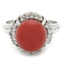 ノンブランド NON BRAND 珊瑚 ダイヤリング プラチナシルバー Pt900 珊瑚 ダイヤモンド リング 指輪 赤 サンゴ 8号