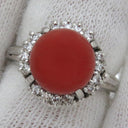 ノンブランド NON BRAND 珊瑚 ダイヤリング プラチナシルバー Pt900 珊瑚 ダイヤモンド リング 指輪 赤 サンゴ 8号