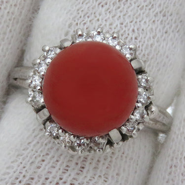 ノンブランド NON BRAND 珊瑚 ダイヤリング プラチナシルバー Pt900 珊瑚 ダイヤモンド リング 指輪 赤 サンゴ 8号
