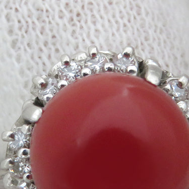 ノンブランド NON BRAND 珊瑚 ダイヤリング プラチナシルバー Pt900 珊瑚 ダイヤモンド リング 指輪 赤 サンゴ 8号