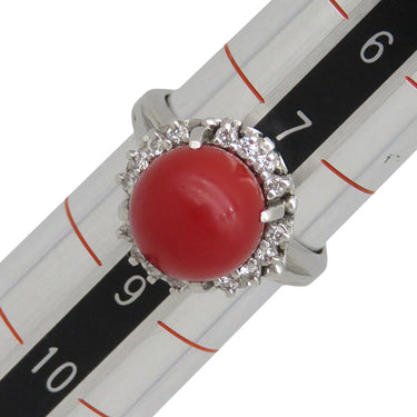 ノンブランド NON BRAND 珊瑚 ダイヤリング プラチナシルバー Pt900 珊瑚 ダイヤモンド リング 指輪 赤 サンゴ 8号