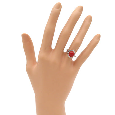 ノンブランド NON BRAND 珊瑚 ダイヤリング プラチナシルバー Pt900 珊瑚 ダイヤモンド リング 指輪 赤 サンゴ 8号