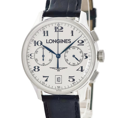 ロンジン LONGINES オナ―＆グローリー クロノグラフ L7.894.6 自動巻き メンズ OH済 K18WG無垢 懐中時計SET 白 アラビア 限定