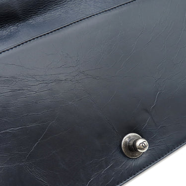 シャネル CHANEL ボーイシャネル ネイビー レザー ショルダーバッグ ガンメタル金具 紺 チェーン