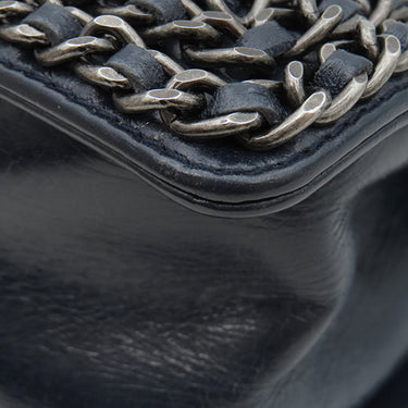 シャネル CHANEL ボーイシャネル ネイビー レザー ショルダーバッグ ガンメタル金具 紺 チェーン