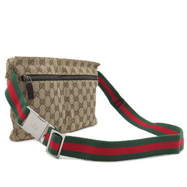 グッチ GUCCI ウエストポーチ ボディバッグ 28566 ベージュXブラウン GGキャンバス レザー ウエストバッグ ガンメタル金具