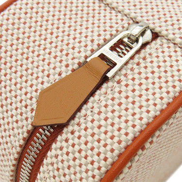 エルメス HERMES エスカル コニャック コットン レザー ポーチ シルバー金具 茶 バス用ポーチ コスメポーチ