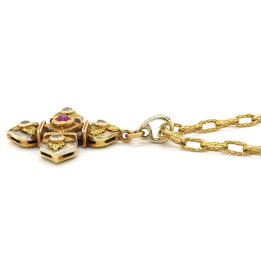 カッツァニーガ CAZZANIGA ルビー クロス ペンダント イエローゴールドXホワイトゴールド K18YG K18WG ルビー ダイヤモンド ネックレス 十字架モチーフ