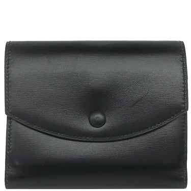 エルメス HERMES コンパクト ウォレット ブラック ボックスカーフ 三つ折り財布 ゴールド金具 黒 ミニ財布