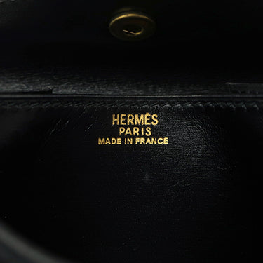 エルメス HERMES コンパクト ウォレット ブラック ボックスカーフ 三つ折り財布 ゴールド金具 黒 ミニ財布