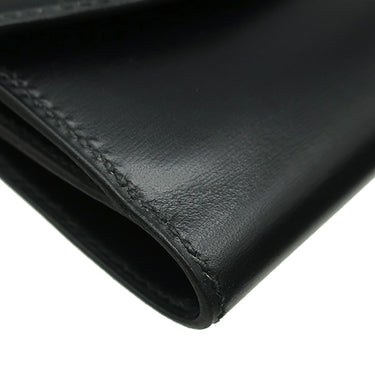 エルメス HERMES コンパクト ウォレット ブラック ボックスカーフ 三つ折り財布 ゴールド金具 黒 ミニ財布