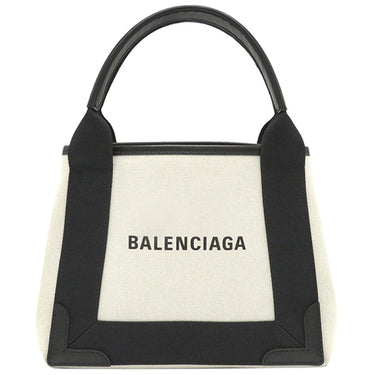 バレンシアガ BALENCIAGA ネイビー カバス XS 390346 ホワイト×ブラック キャンバス レザー 2WAYバッグ シルバー金具 白 黒 アイボリー トート ハンドバッグ NAVY CABAS