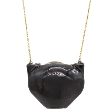 グッチ GUCCI ル マルシェ デ メルヴェイユ ブラックXシルバーXイエローゴールド K18YG シルバー925 エナメル ネックレス ロングネックレス ネコ 750AU AG925