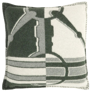 エルメス HERMES タッタソール クッション フォレ ウール カシミヤ ファッション雑貨 ホワイト金具 カバー取り外し可