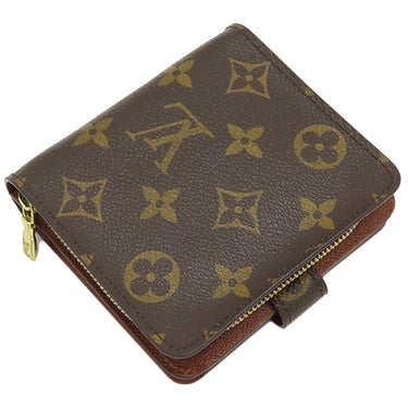 ルイヴィトン LOUIS VUITTON コンパクトジップ M61667 モノグラム モノグラムキャンバス 二つ折り財布 ゴールド金具 茶
