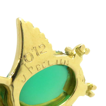 ジャンピエールベラン JEAN PIERRE BELLIN フクロウモチーフ グリーンXイエローゴールド K18YG ダイヤモンド グリーンカルセドニー ブルーサファイア ネックレス 緑 18金 750YG