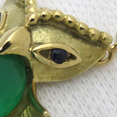 ジャンピエールベラン JEAN PIERRE BELLIN フクロウモチーフ グリーンXイエローゴールド K18YG ダイヤモンド グリーンカルセドニー ブルーサファイア ネックレス 緑 18金 750YG