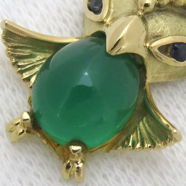 ジャンピエールベラン JEAN PIERRE BELLIN フクロウモチーフ グリーンXイエローゴールド K18YG ダイヤモンド グリーンカルセドニー ブルーサファイア ネックレス 緑 18金 750YG