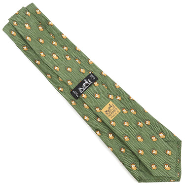 エルメス HERMES フクロウ 9cm グリーン×ブラウン シルク ネクタイ 緑 アニマル柄 ふくろう