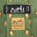 エルメス HERMES フクロウ 9cm グリーン×ブラウン シルク ネクタイ 緑 アニマル柄 ふくろう