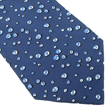エルメス HERMES 水滴柄 9cm ネイビー×マルチカラー シルク ネクタイ 紺 青