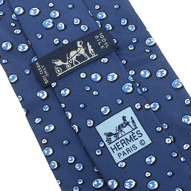エルメス HERMES 水滴柄 9cm ネイビー×マルチカラー シルク ネクタイ 紺 青
