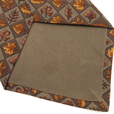 エルメス HERMES 枯れ葉柄 9cm ブラウン シルク ネクタイ 茶 葉っぱ 落ち葉