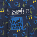 エルメス HERMES 植物柄 9cm ネイビー×マルチカラー シルク ネクタイ 紺 青 花柄