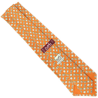 エルメス HERMES ボタン 9cm オレンジ×ベージュ シルク ネクタイ