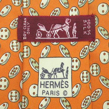 エルメス HERMES ボタン 9cm オレンジ×ベージュ シルク ネクタイ