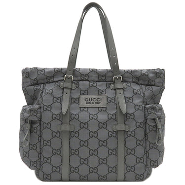 グッチ GUCCI GG リップストップ トート 767929 グレー ナイロン レザー トートバッグ シルバー金具 ショルダー ダークグレー