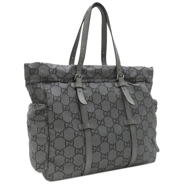 グッチ GUCCI GG リップストップ トート 767929 グレー ナイロン レザー トートバッグ シルバー金具 ショルダー ダークグレー