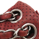 シャネル CHANEL パンチング チェーンショルダー レッド レザー ショルダーバッグ シルバー金具 赤