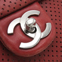シャネル CHANEL パンチング チェーンショルダー レッド レザー ショルダーバッグ シルバー金具 赤
