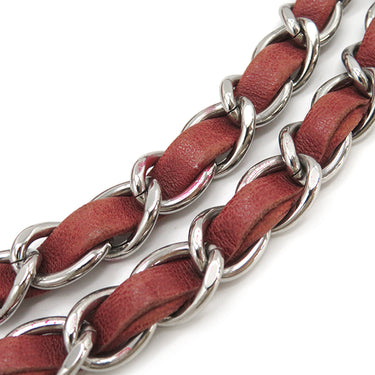 シャネル CHANEL パンチング チェーンショルダー レッド レザー ショルダーバッグ シルバー金具 赤