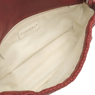 シャネル CHANEL パンチング チェーンショルダー レッド レザー ショルダーバッグ シルバー金具 赤