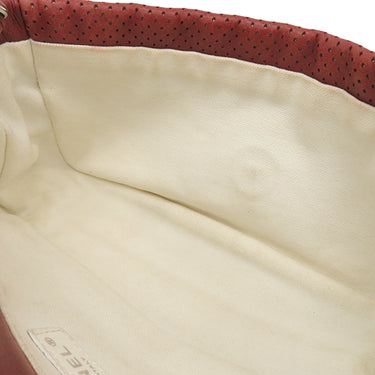 シャネル CHANEL パンチング チェーンショルダー レッド レザー ショルダーバッグ シルバー金具 赤