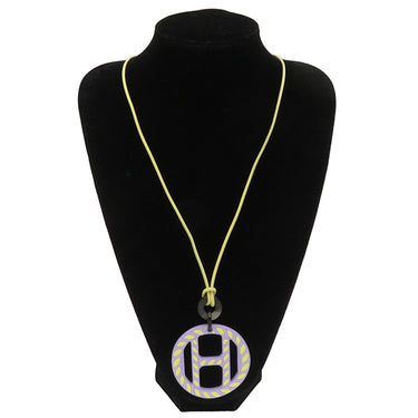 エルメス HERMES Hエキップ H057087FL01 パープル×イエロー バッファローホーン レザー ラッカー ネックレス 紫 黄色