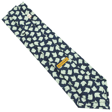 ブルガリ BVLGARI リーフ柄 10cm ネイビー×グリーン シルク ネクタイ 紺 緑 葉っぱ 植物柄