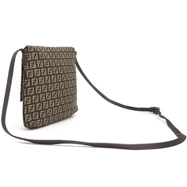 フェンディ FENDI ズッキーノ 8BT075 ブラウン キャンバス レザー ショルダーバッグ シルバー金具 茶