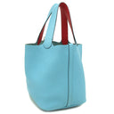 エルメス HERMES ピコタンロックMM エクラ ブルーデュノール×ルージュドゥクール トリヨンクレマンス スイフト ハンドバッグ シルバー金具 水色 赤 バイカラー