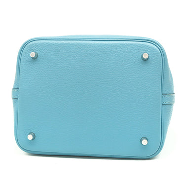 エルメス HERMES ピコタンロックMM エクラ ブルーデュノール×ルージュドゥクール トリヨンクレマンス スイフト ハンドバッグ シルバー金具 水色 赤 バイカラー