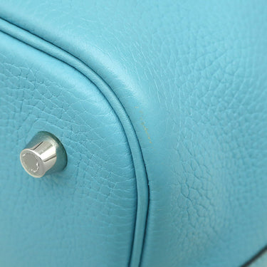 エルメス HERMES ピコタンロックMM エクラ ブルーデュノール×ルージュドゥクール トリヨンクレマンス スイフト ハンドバッグ シルバー金具 水色 赤 バイカラー