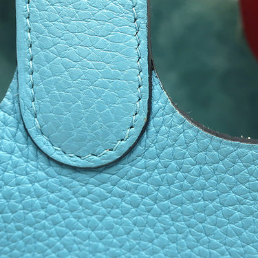 エルメス HERMES ピコタンロックMM エクラ ブルーデュノール×ルージュドゥクール トリヨンクレマンス スイフト ハンドバッグ シルバー金具 水色 赤 バイカラー