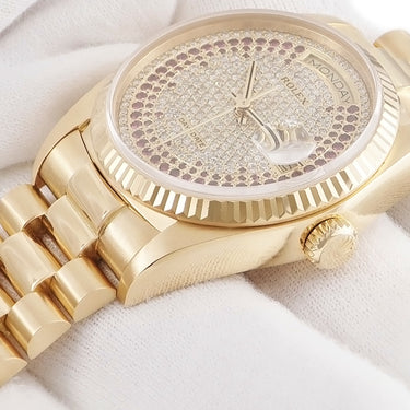 腕時計 ロレックス ROLEX デイデイト 36 18038 86番 自動巻き メンズ OH済 86番 K18YG無垢 純正ダイヤ ルビー