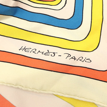 エルメス HERMES カレ90 CARRE クリーム×ブルー×ジョーヌ シルク スカーフ 【PEGASE PAYSAGE/ペガサスの風景】