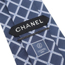 シャネル CHANEL CHANELロゴ 9.5cm ブルー シルク ネクタイ 青 格子柄